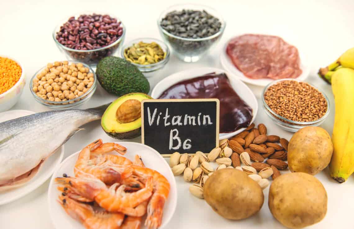 VItamin B6 rich foods on white background